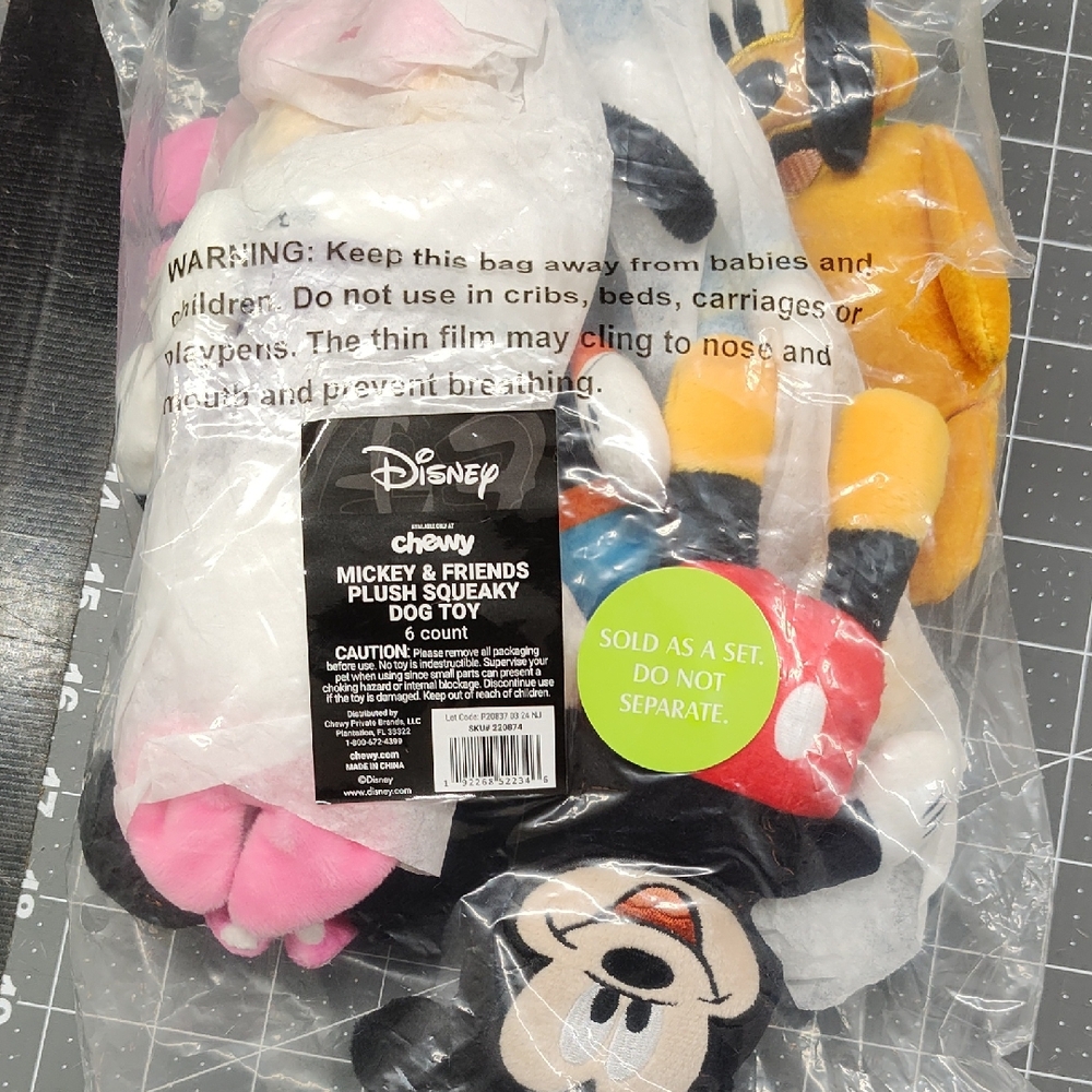 Disney Mickey & Friends Plush Squeaky Dog Toy 6 Count